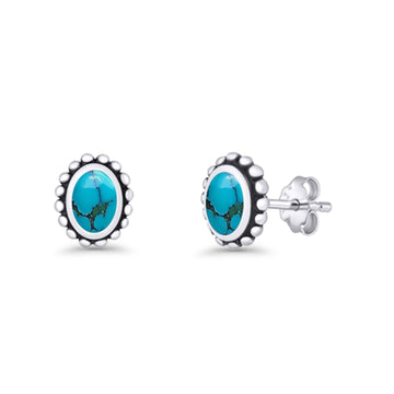Oval Radiant Halo Stud Earring Turquoise 925 Sterling Silver Wholesale